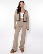 Loovay Veloura Gebreide Set met Vest en Wijde Broek