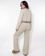 Loovay Veloura Gebreide Set met Vest en Wijde Broek