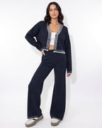 Loovay Veloura Gebreide Set met Vest en Wijde Broek