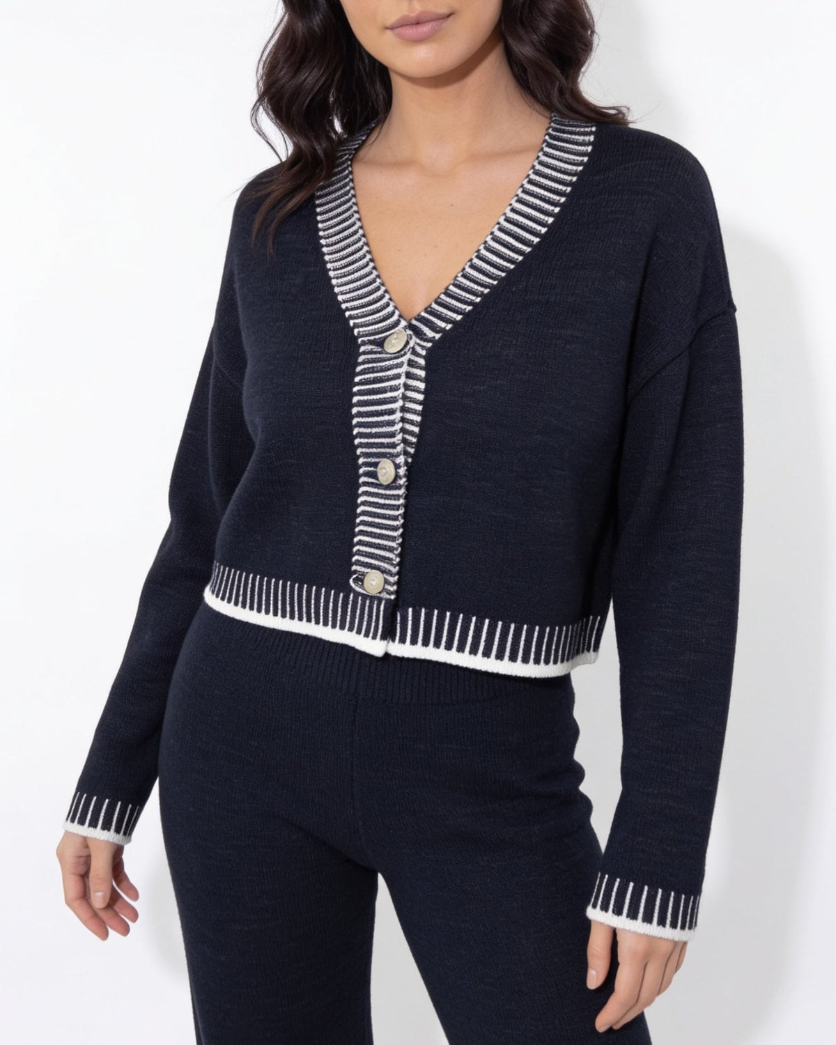 Loovay Veloura Gebreide Set met Vest en Wijde Broek