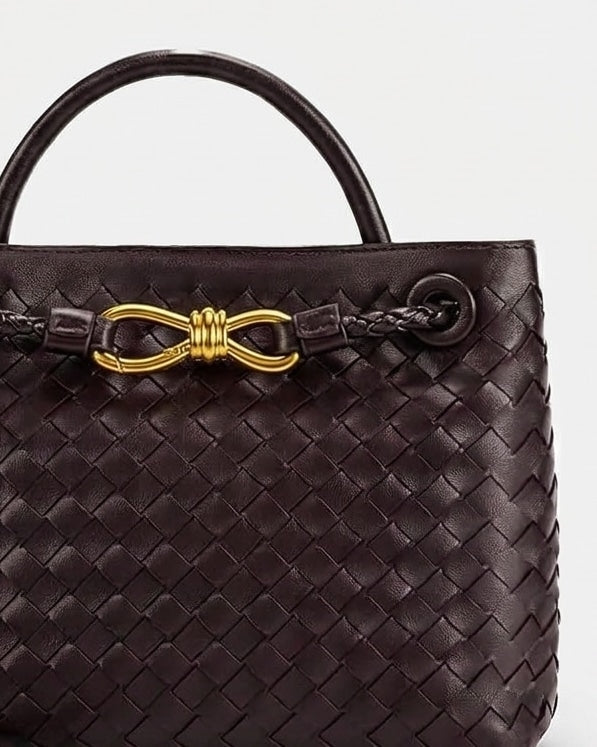 Loovay Mireille Gevlochten Handtas met Gouden Knoopsluiting