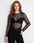 Loovay Scintelle Transparante Mesh Top met Pailletten