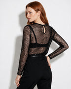 Loovay Scintelle Transparante Mesh Top met Pailletten