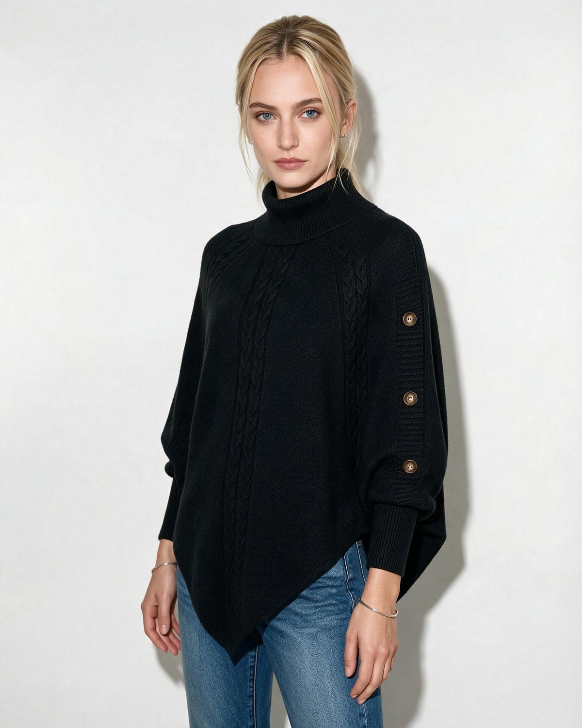 Loovay Valdora Gebreide Ponchotrui met Kabeldetails