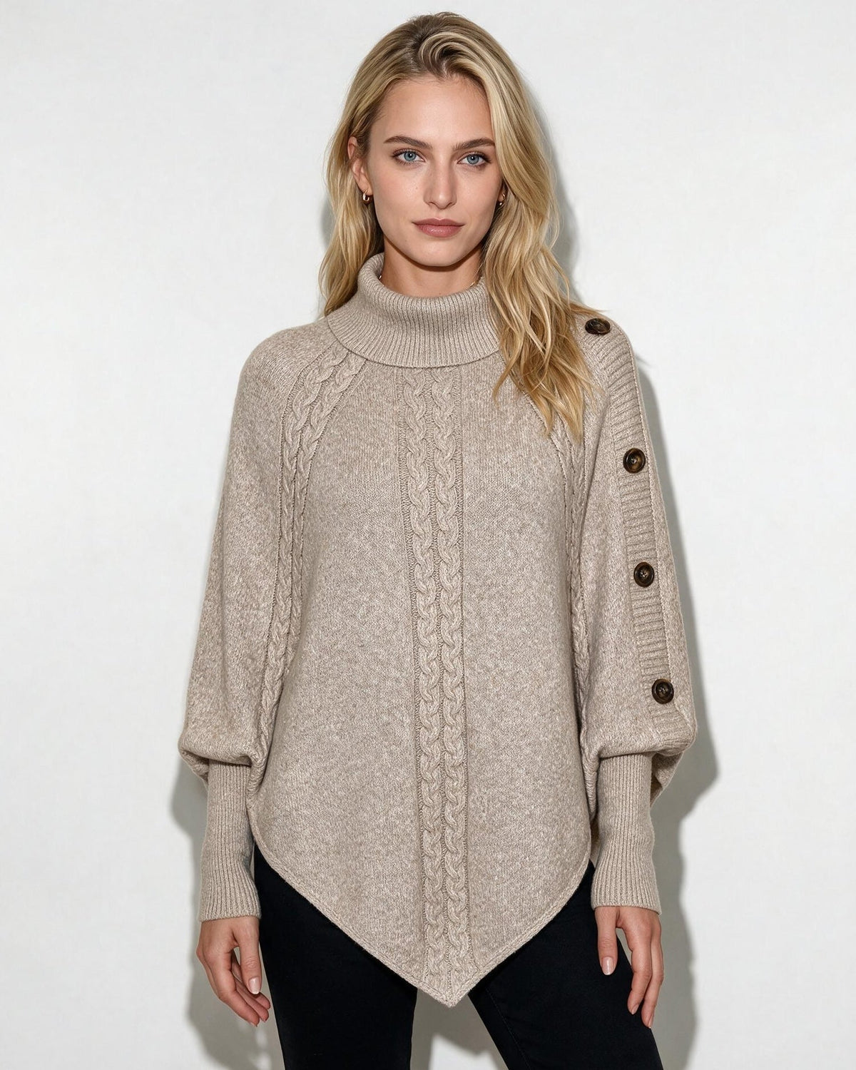 Loovay Valdora Gebreide Ponchotrui met Kabeldetails