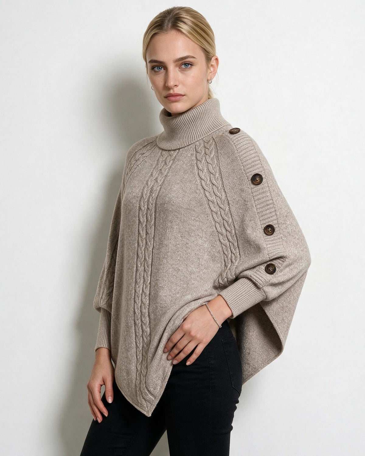 Loovay Valdora Gebreide Ponchotrui met Kabeldetails