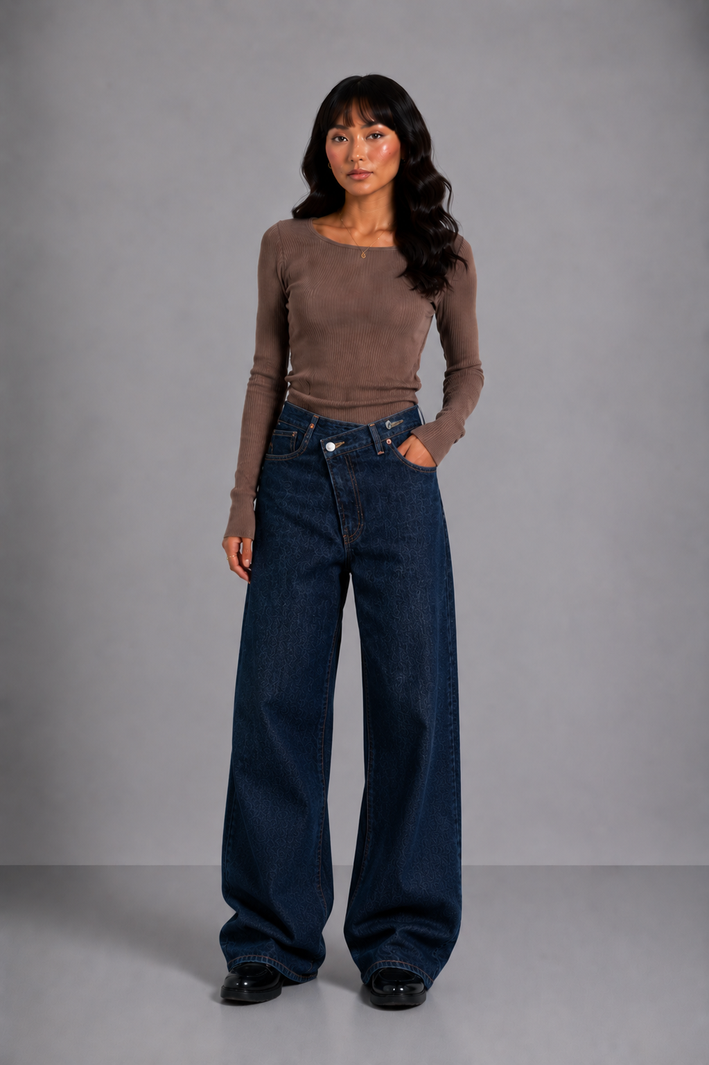 Loovay Celienne Wide Leg Jeans met Patroon