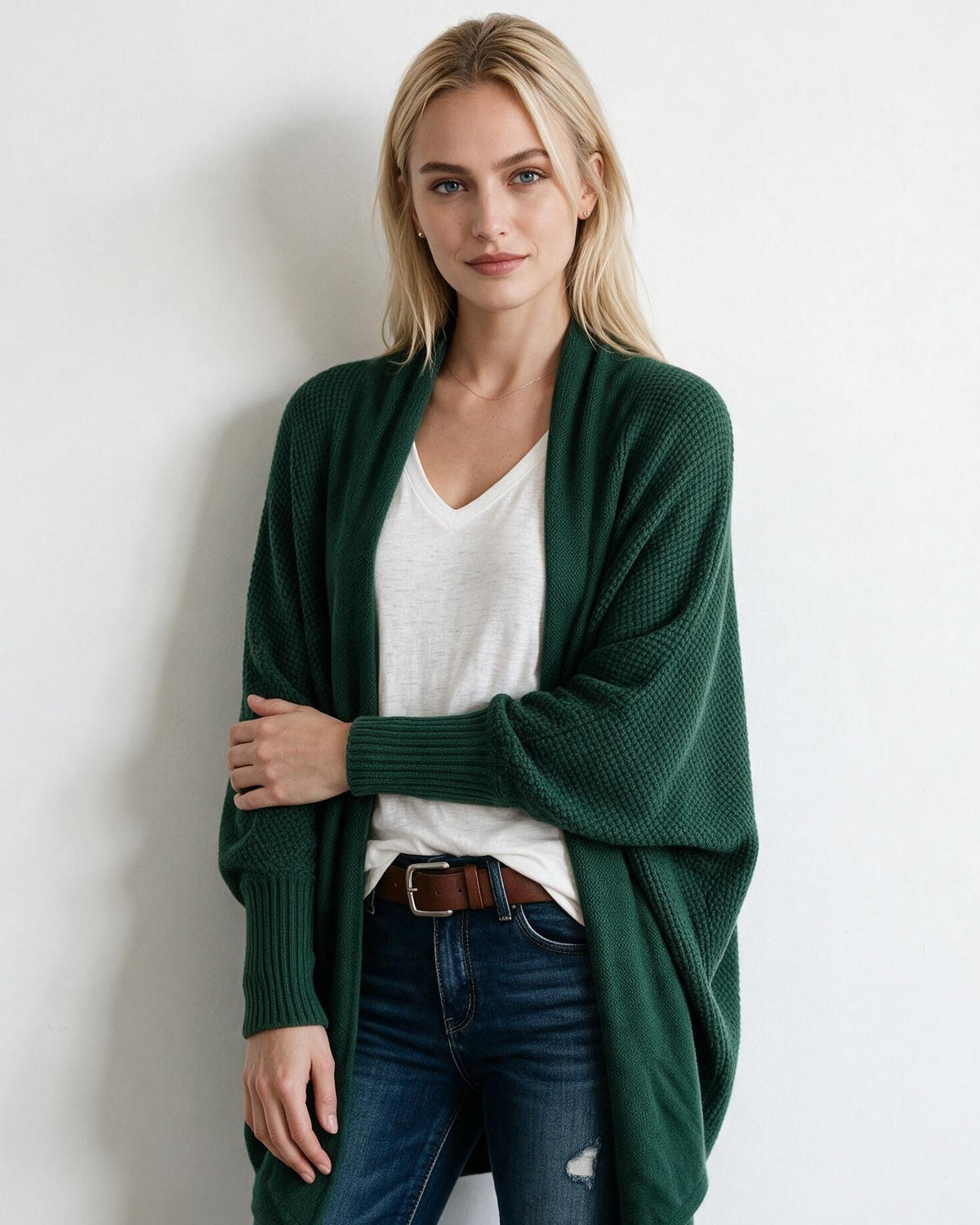 Loovay Solvienne Lang Gebreid Vest met Vleermuismouwen
