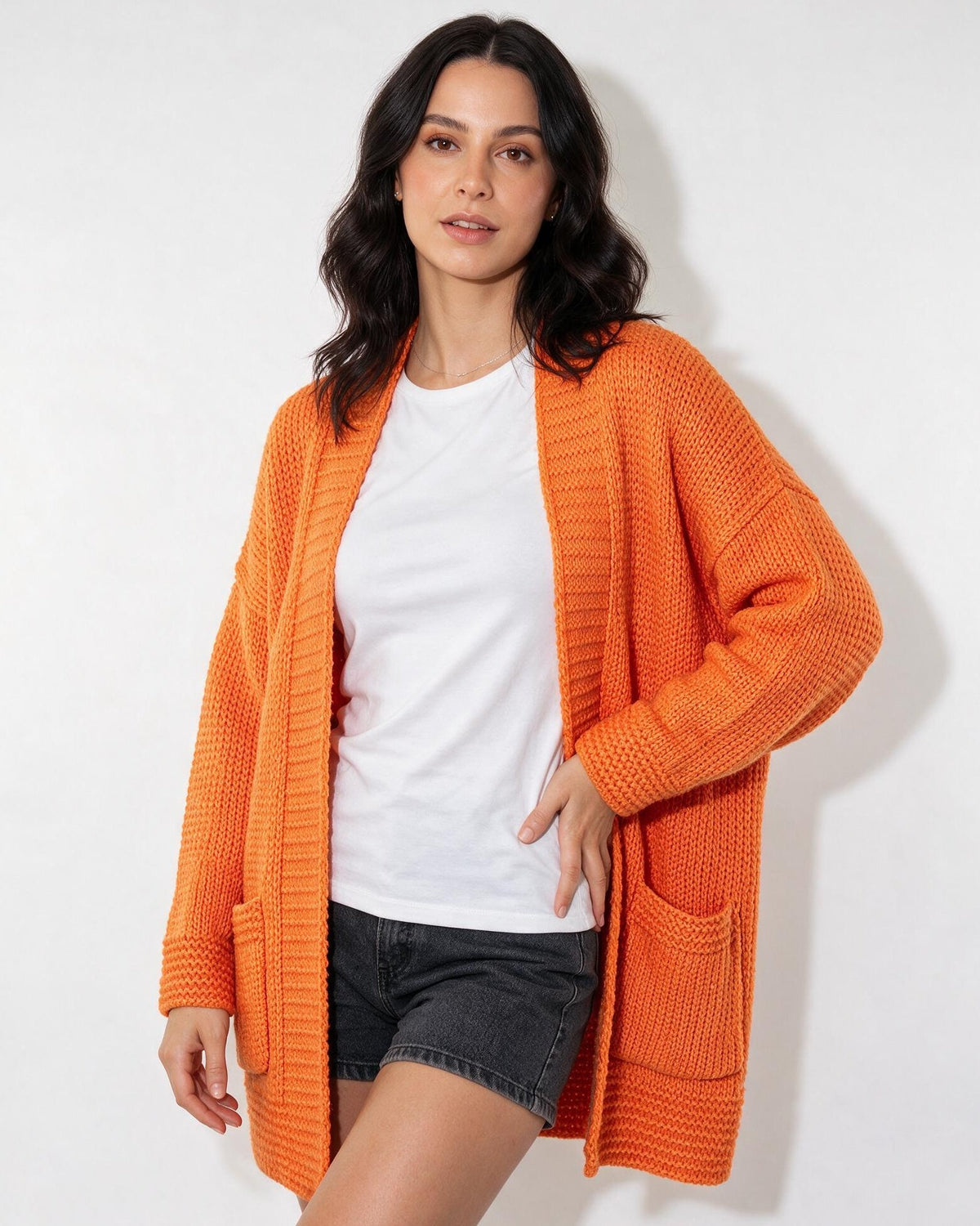 Loovay Cavelle Lang Gebreid Vest, Relaxte Pasvorm
