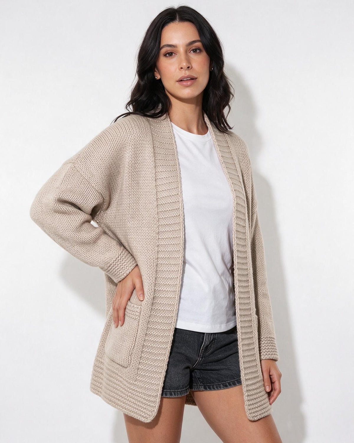Loovay Cavelle Lang Gebreid Vest, Relaxte Pasvorm
