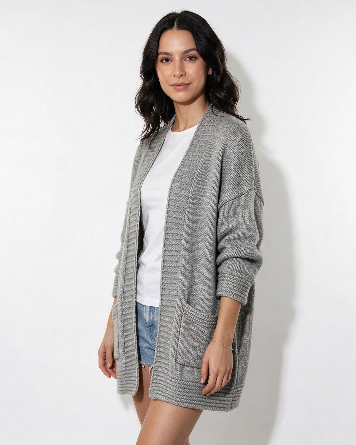 Loovay Cavelle Lang Gebreid Vest, Relaxte Pasvorm