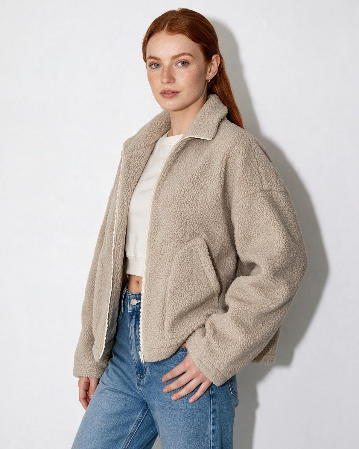 Loovay Noémie Cropped Borgjas met Funnelkraag