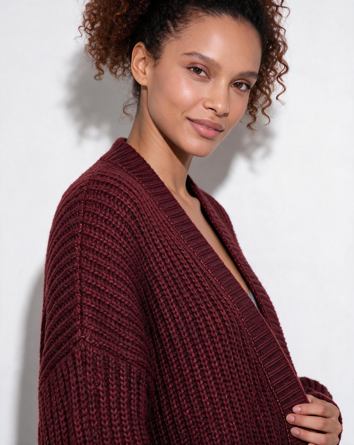 Loovay Marvienne Lang Gebreid Vest, Oversized Pasvorm