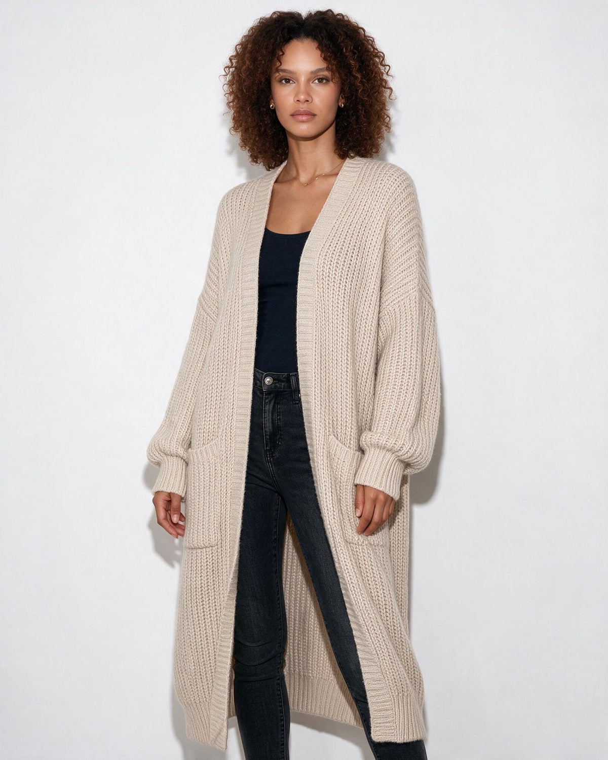 Loovay Marvienne Lang Gebreid Vest, Oversized Pasvorm