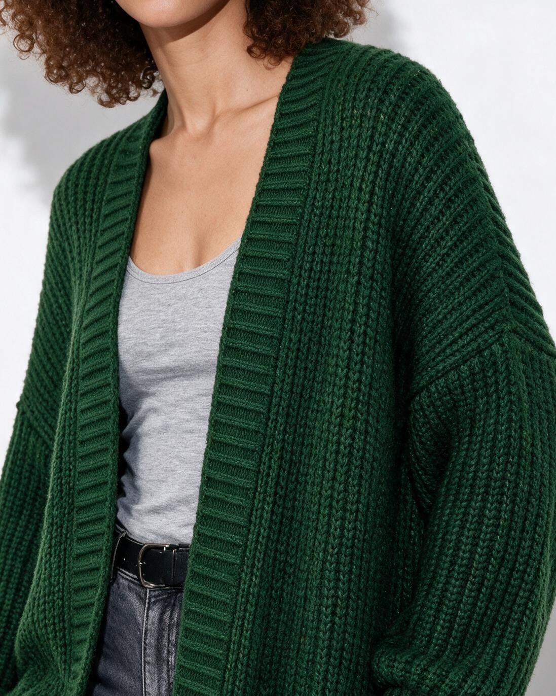 Loovay Marvienne Lang Gebreid Vest, Oversized Pasvorm