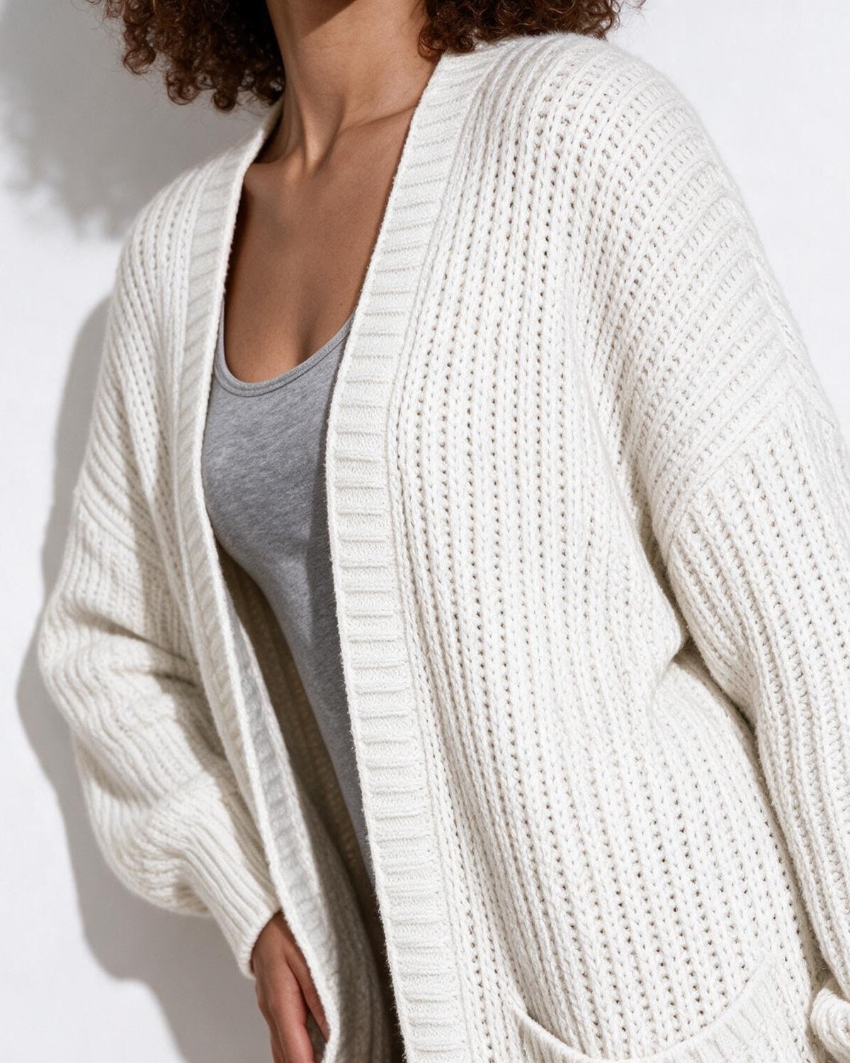 Loovay Marvienne Lang Gebreid Vest, Oversized Pasvorm