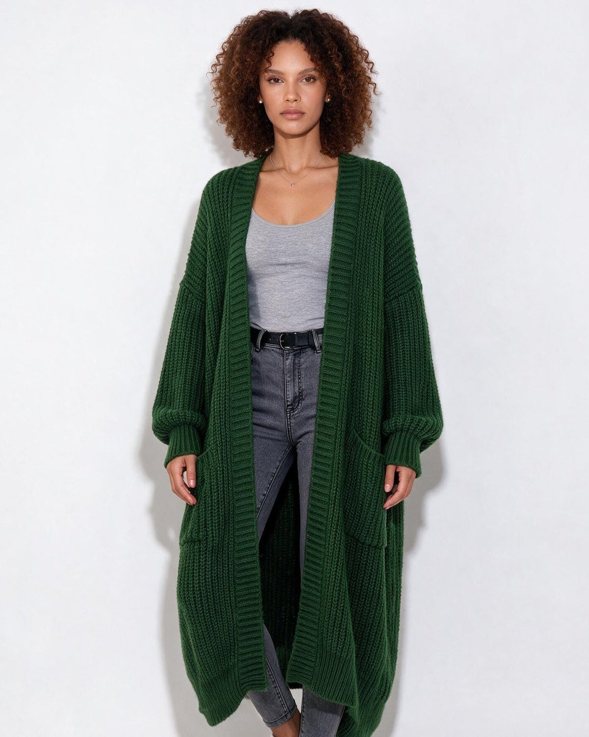 Loovay Marvienne Lang Gebreid Vest, Oversized Pasvorm