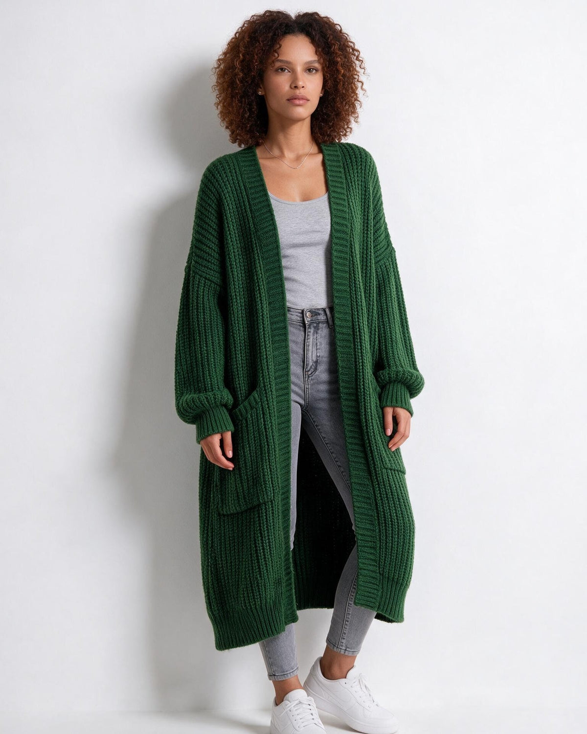Loovay Marvienne Lang Gebreid Vest, Oversized Pasvorm