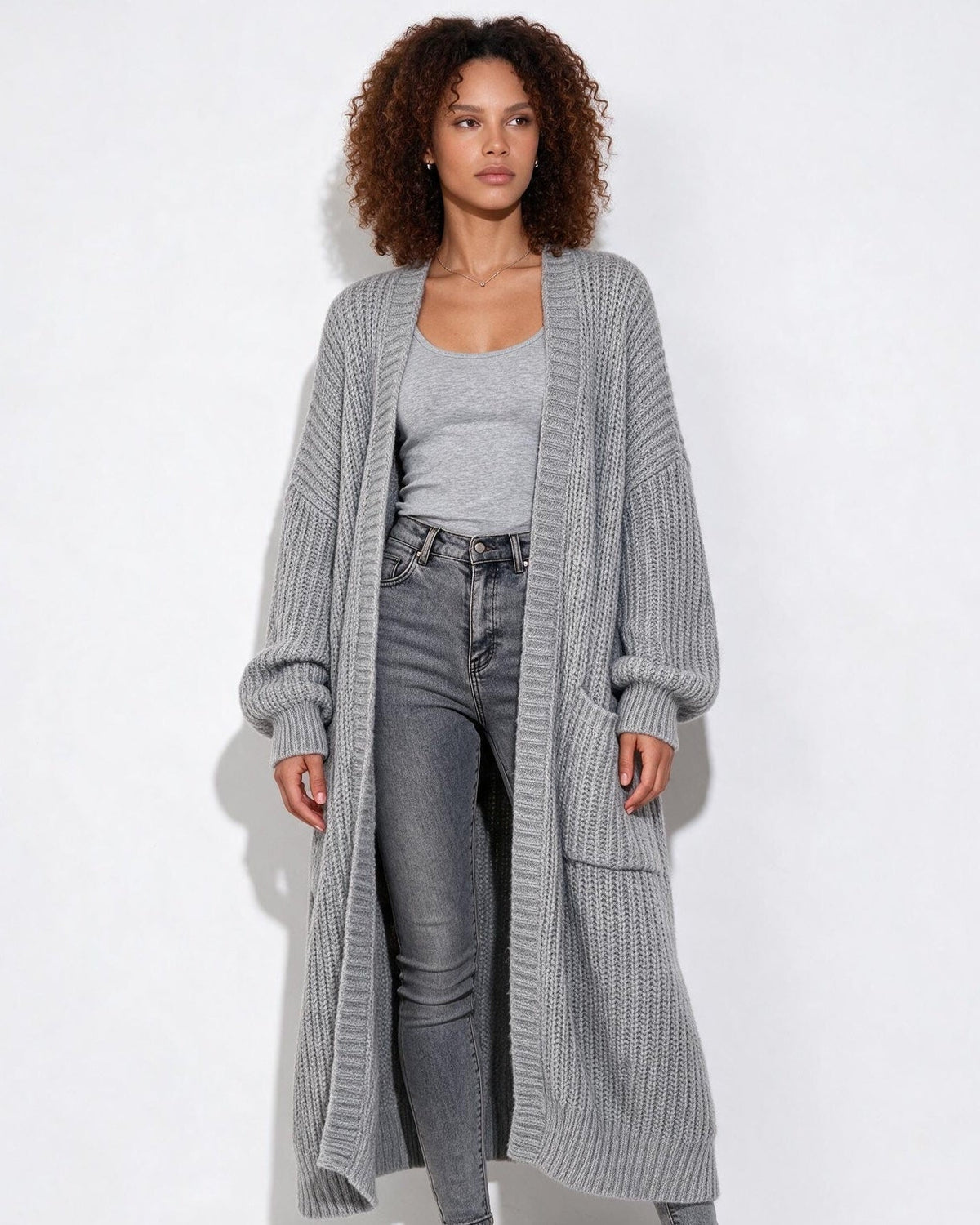 Loovay Marvienne Lang Gebreid Vest, Oversized Pasvorm
