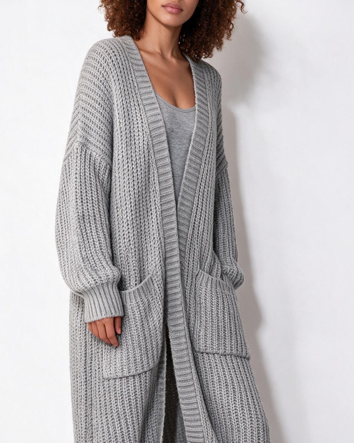 Loovay Marvienne Lang Gebreid Vest, Oversized Pasvorm