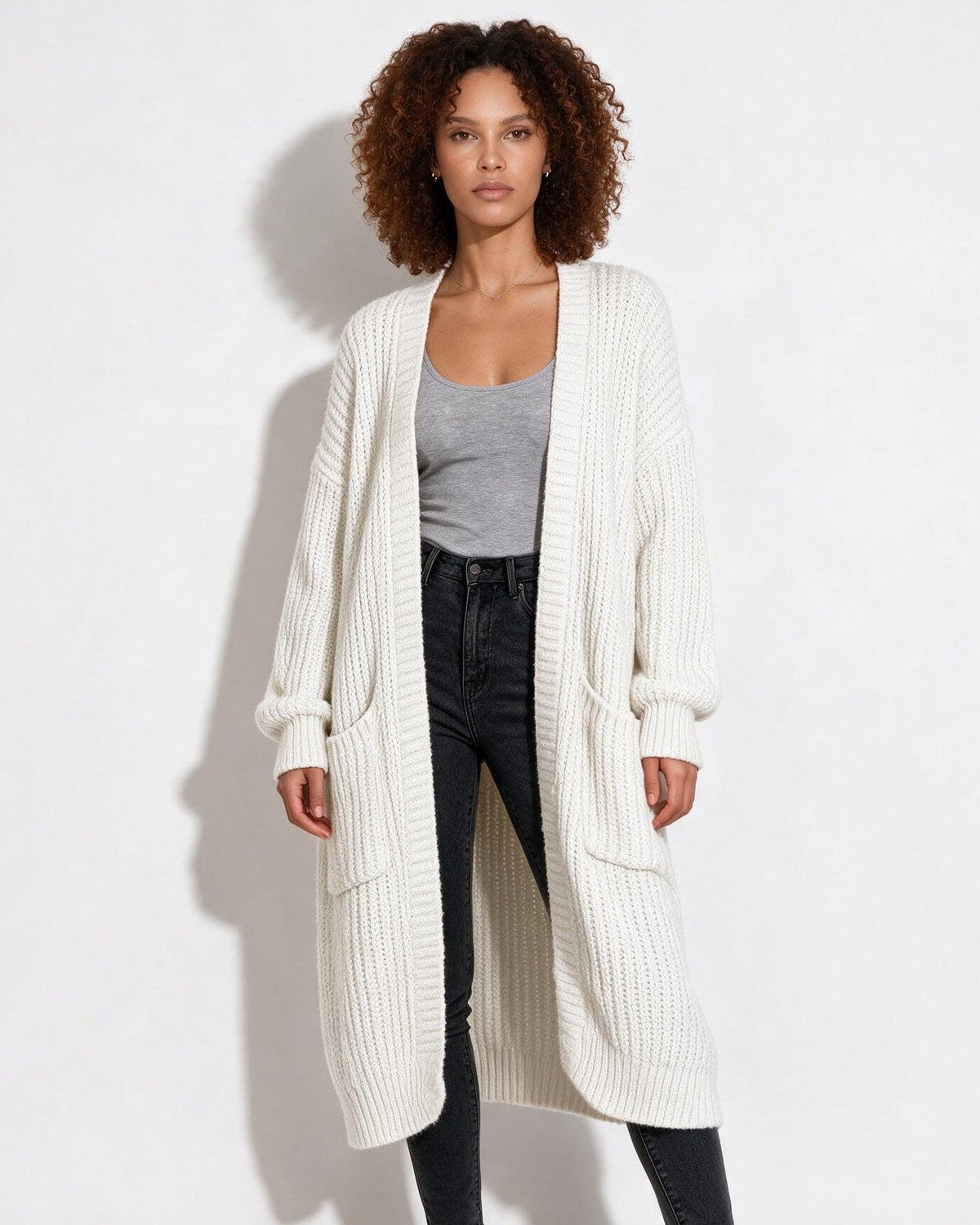 Loovay Marvienne Lang Gebreid Vest, Oversized Pasvorm