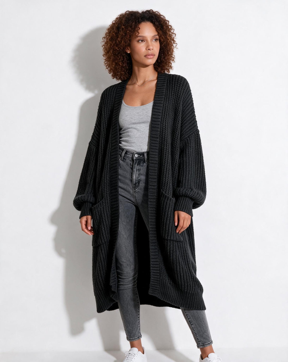Loovay Marvienne Lang Gebreid Vest, Oversized Pasvorm