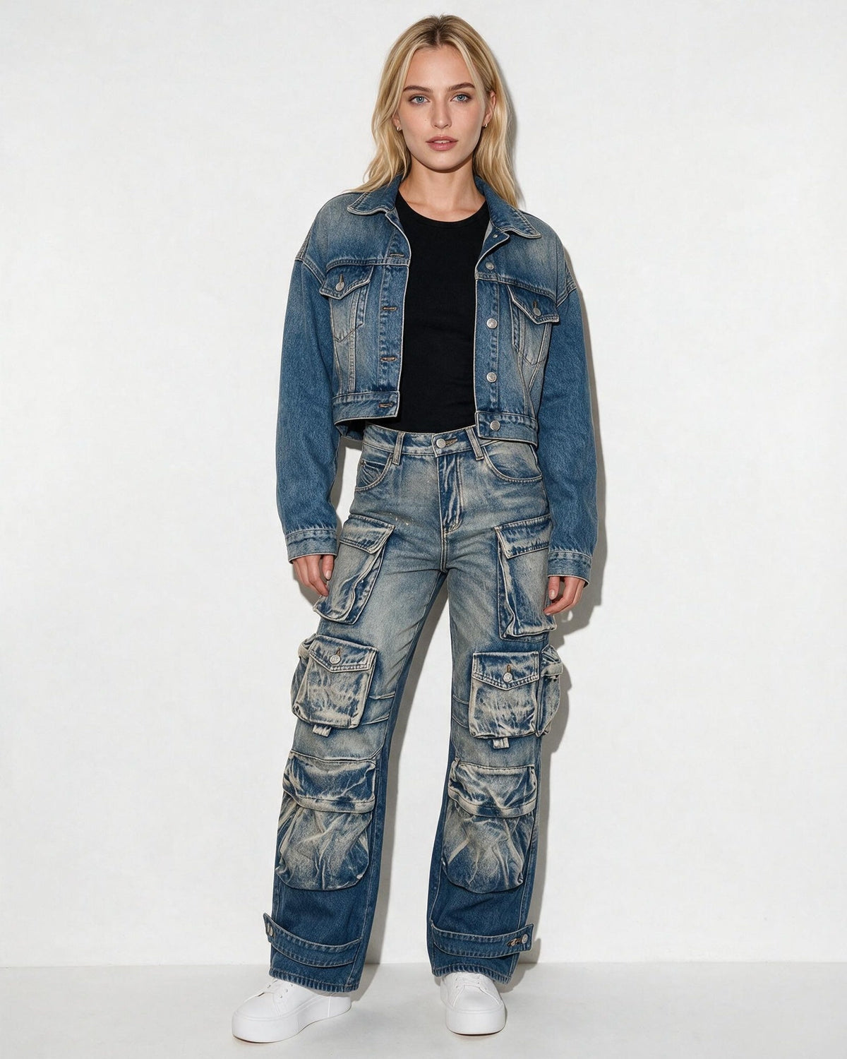 Loovay Valenya Cargo Jeans met Wijde Pijpen