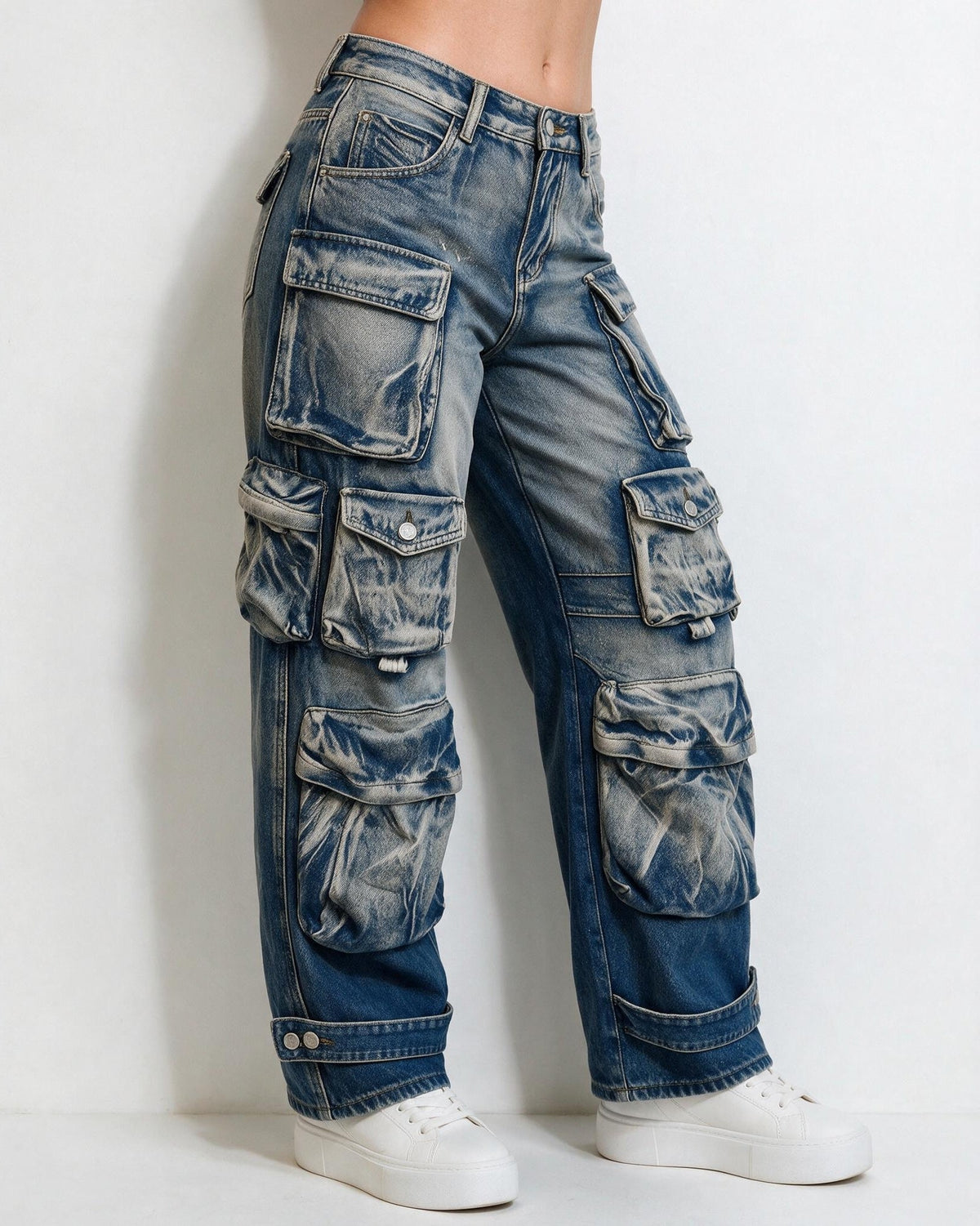 Loovay Valenya Cargo Jeans met Wijde Pijpen