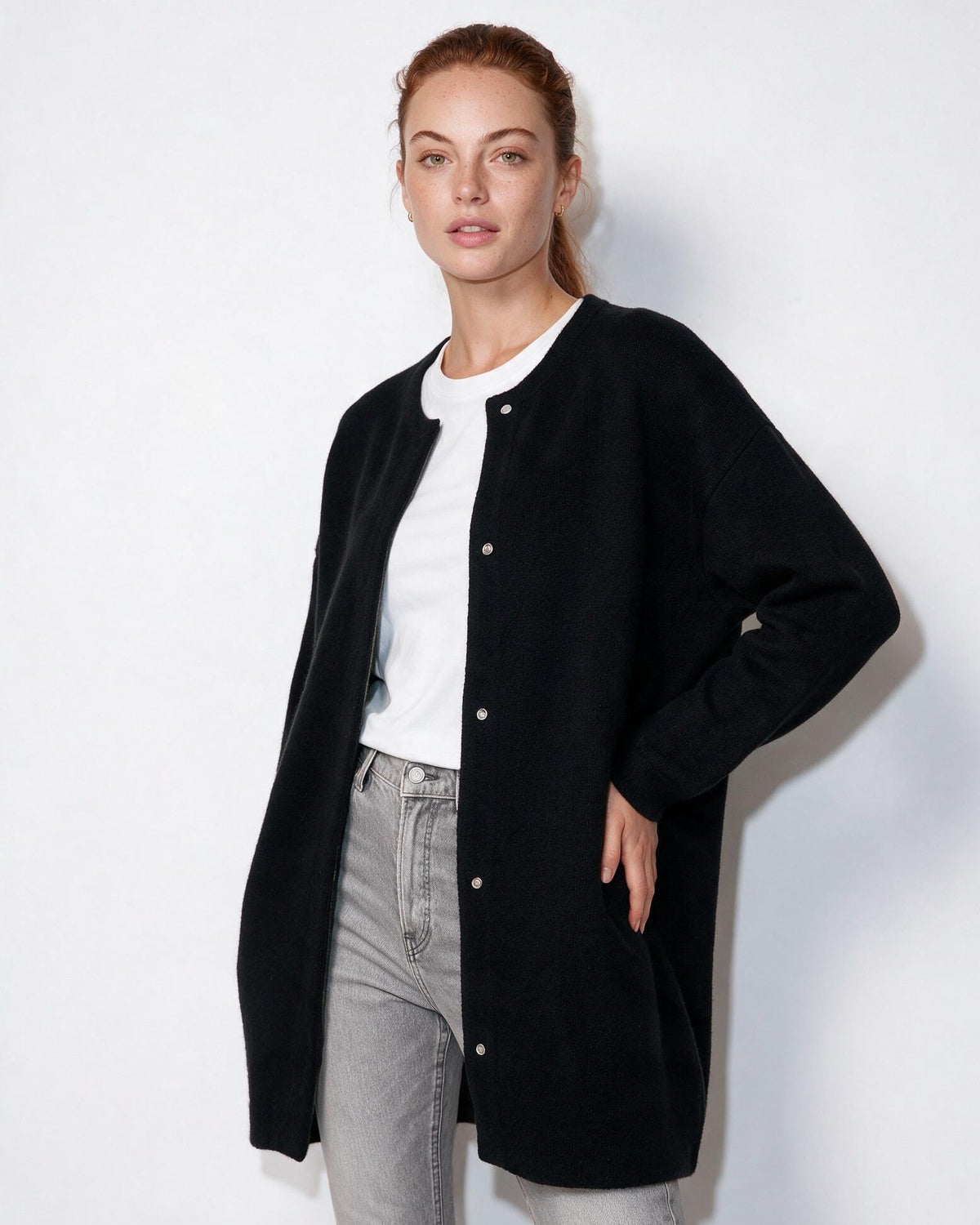 Loovay Sovelle Lang Damesvest, Oversized Pasvorm