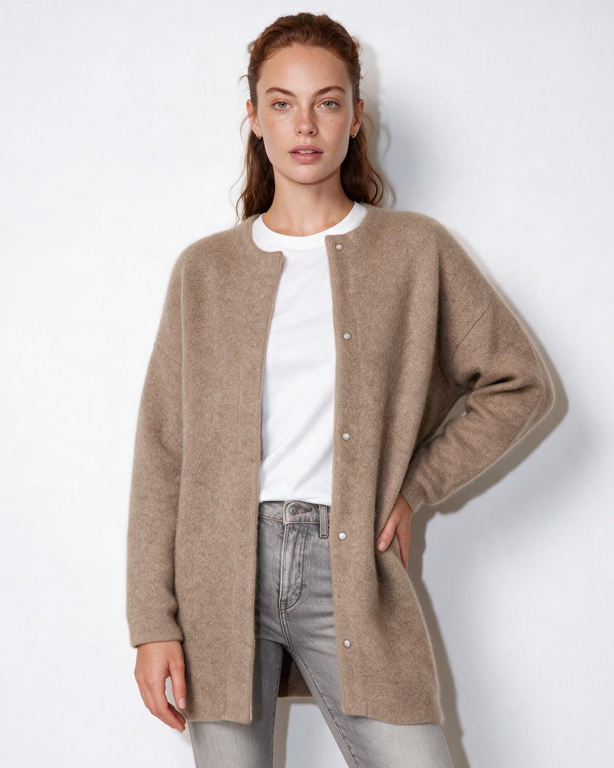 Loovay Sovelle Lang Damesvest, Oversized Pasvorm