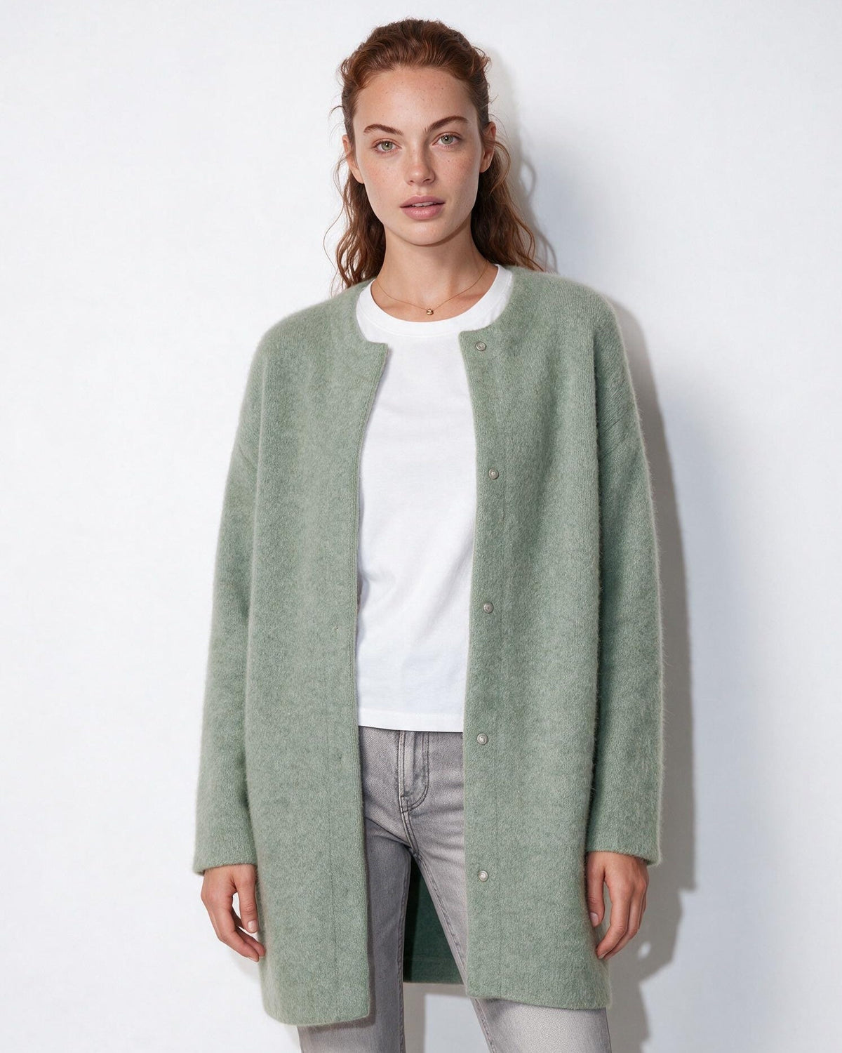 Loovay Sovelle Lang Damesvest, Oversized Pasvorm