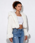Loovay Amélie Cropped Imitatiebont Jas met Capuchon