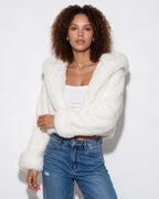 Loovay Amélie Cropped Imitatiebont Jas met Capuchon