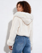 Loovay Amélie Cropped Imitatiebont Jas met Capuchon
