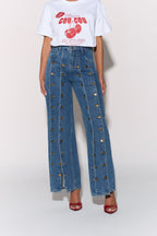 Loovay Delvaris Jeans met Knoopdetails en Split