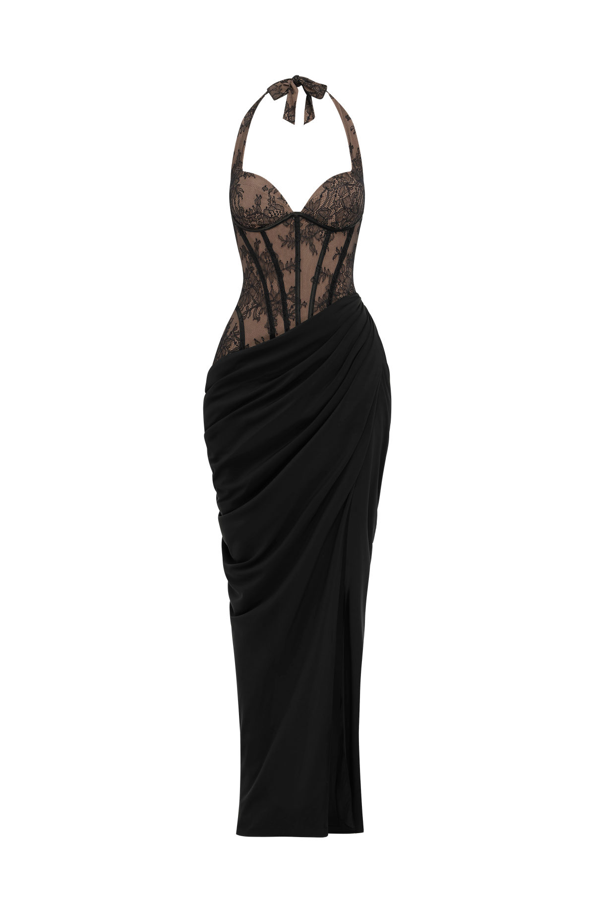 Loovay Bonita Kanten Halter Maxi Jurk met Split