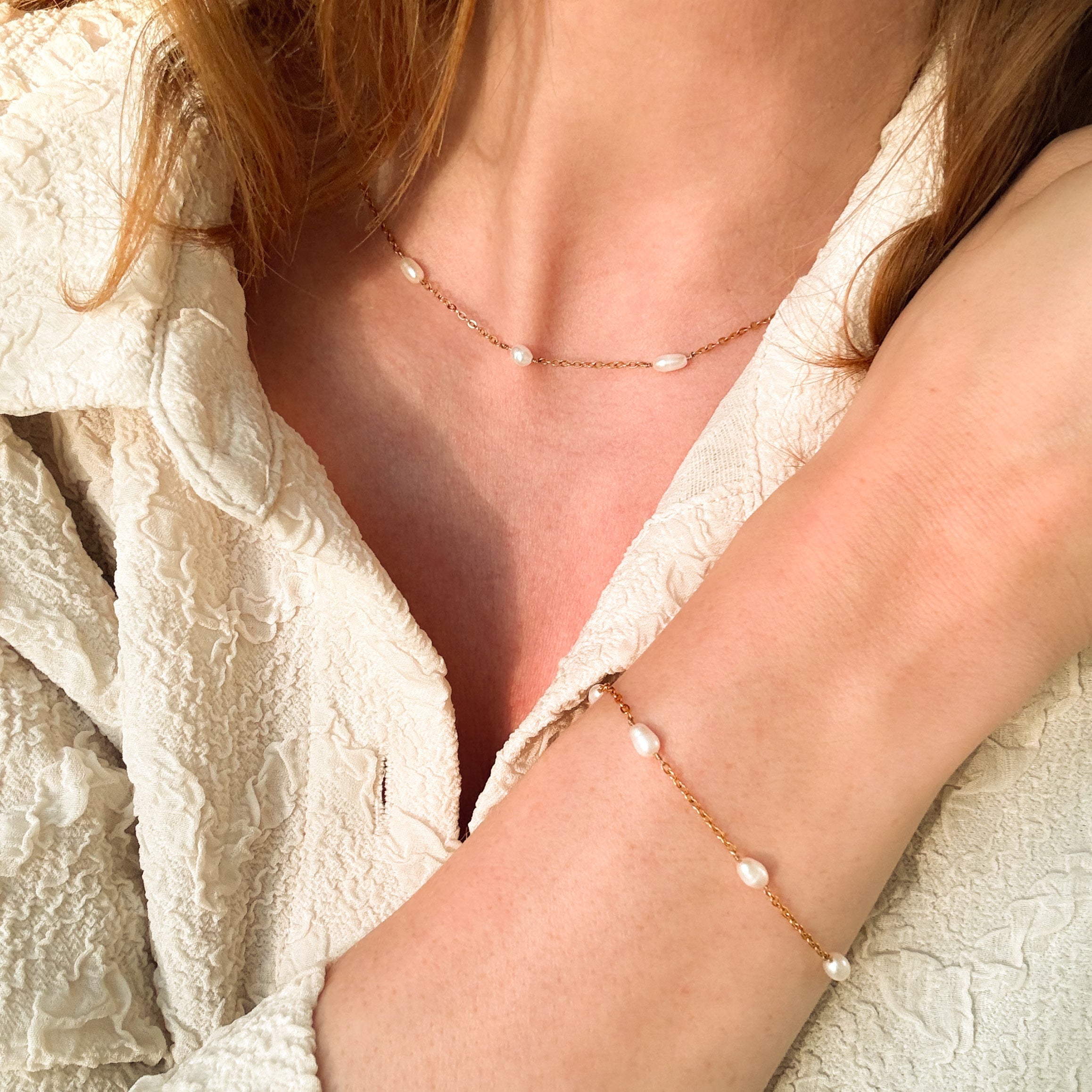 Loovay Perléva Armband, Vergulde Zoetwaterparel Armband