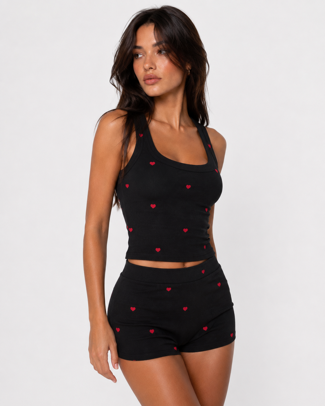 Loovay Amivora Pyjamaset met Hartjesprint en Tanktop