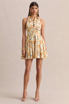 Loovay Soléa Jurk, Halter Mini met Gele Rozenprint