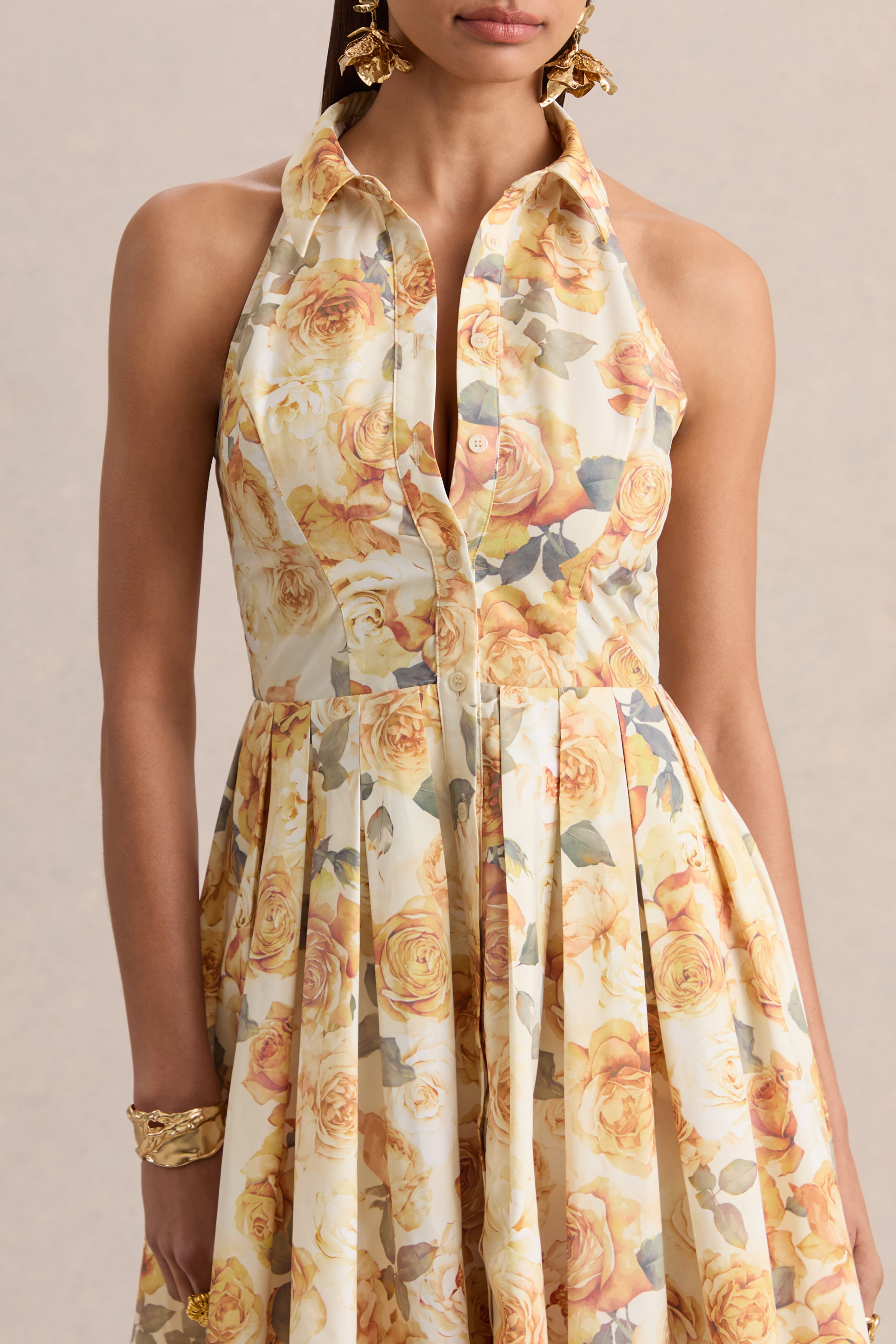 Loovay Rosaline Jurk, Mini Halterjurk met Rozenprint