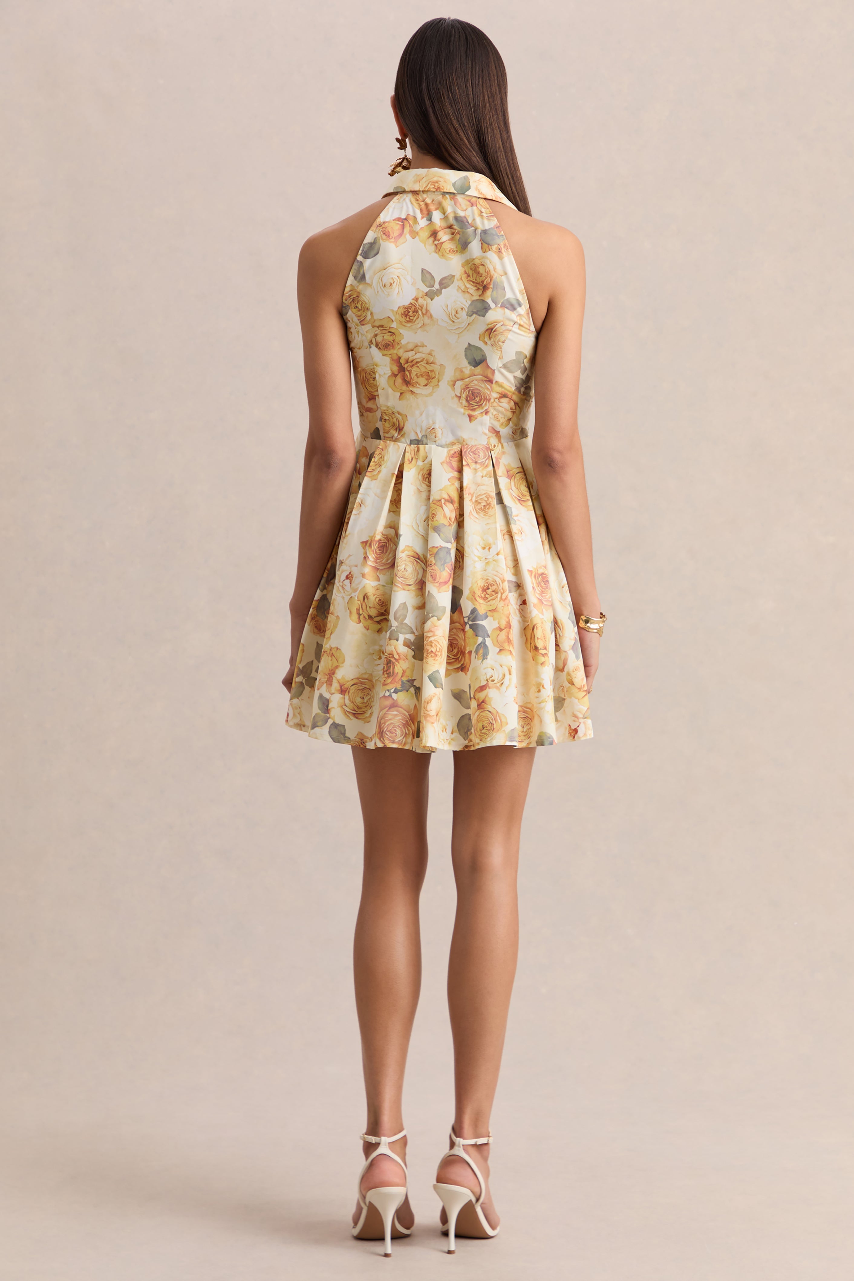 Loovay Rosaline Jurk, Mini Halterjurk met Rozenprint
