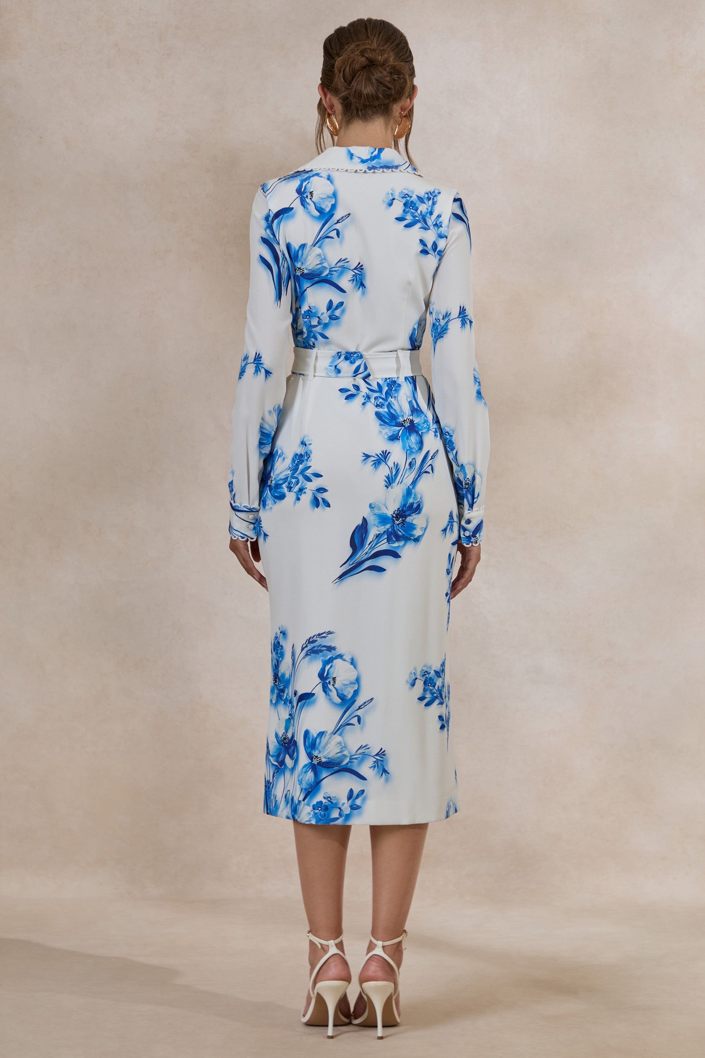 Loovay Azurelle Jurk, Midi met Blauwe Bloemenprint