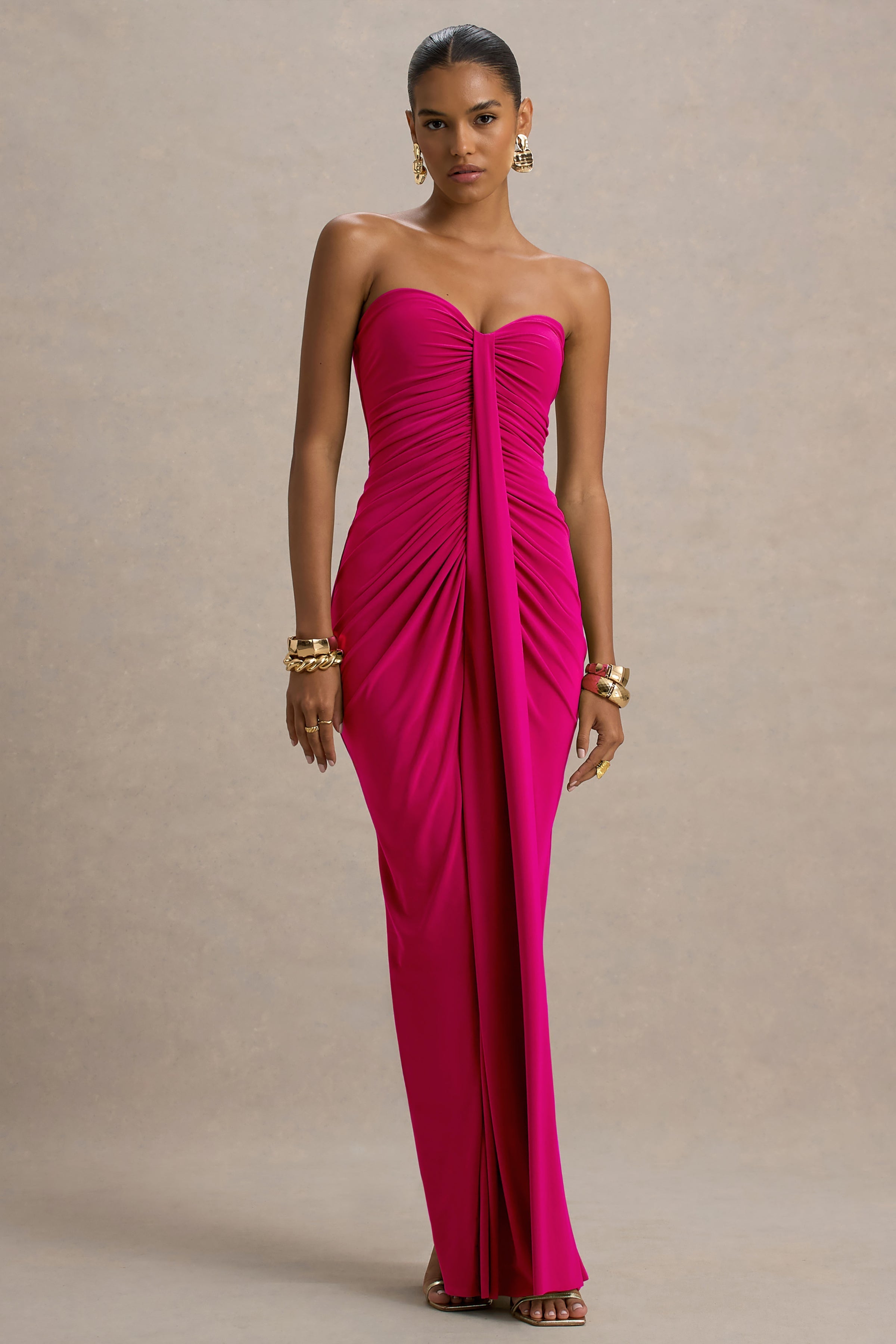 Loovay Solenne Jurk, Strapless Maxi met Gedrapeerde Details