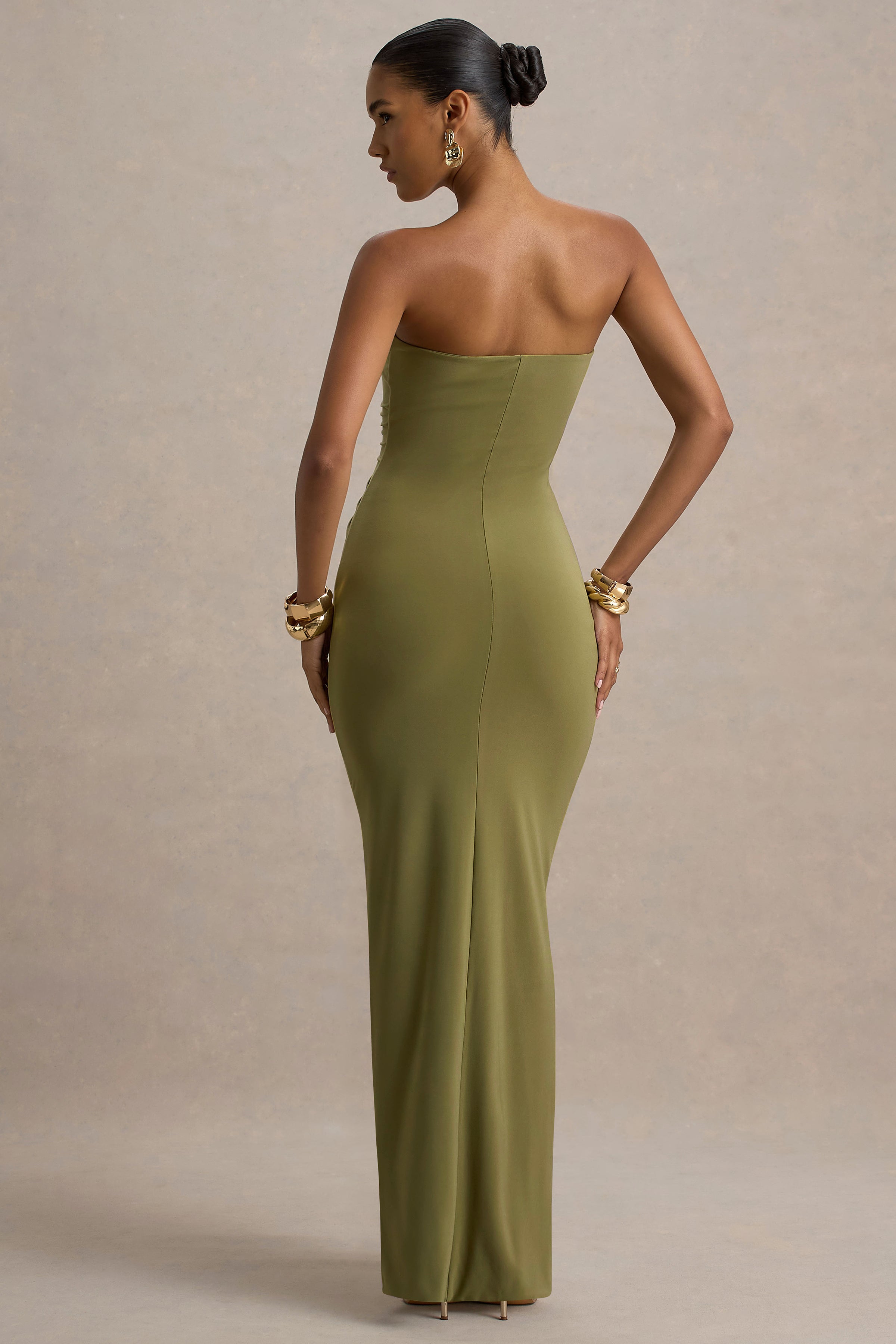 Loovay Solenne Jurk, Strapless Maxi met Gedrapeerde Details