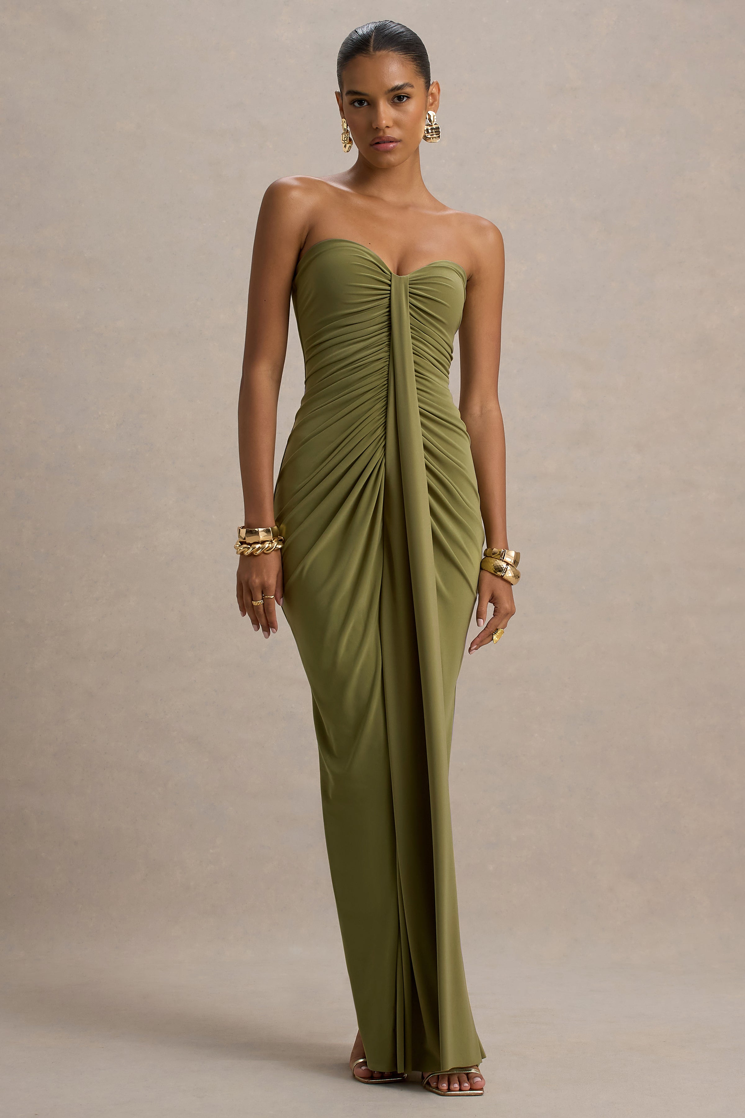 Loovay Solenne Jurk, Strapless Maxi met Gedrapeerde Details