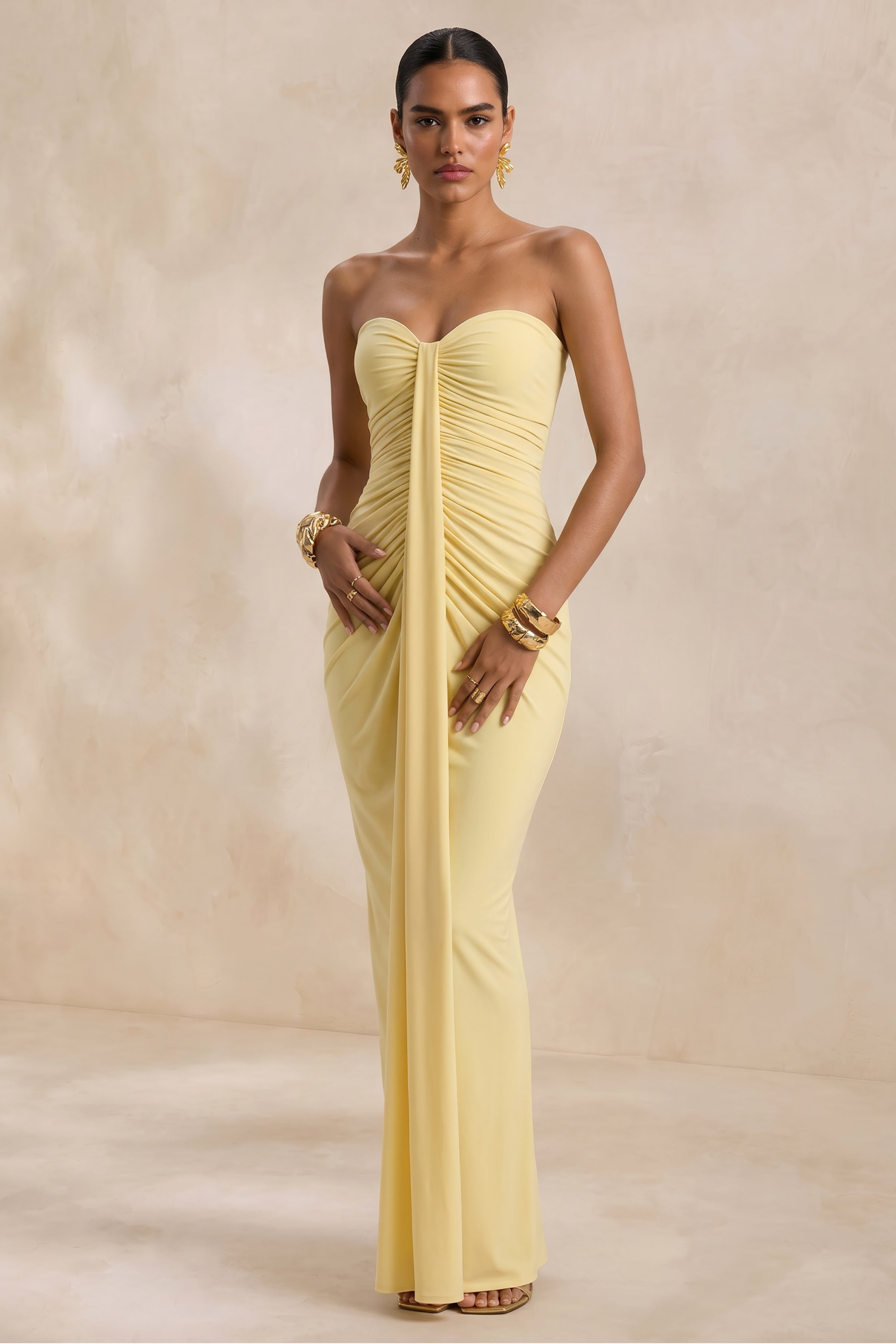 Loovay Solenne Jurk, Strapless Maxi met Gedrapeerde Details