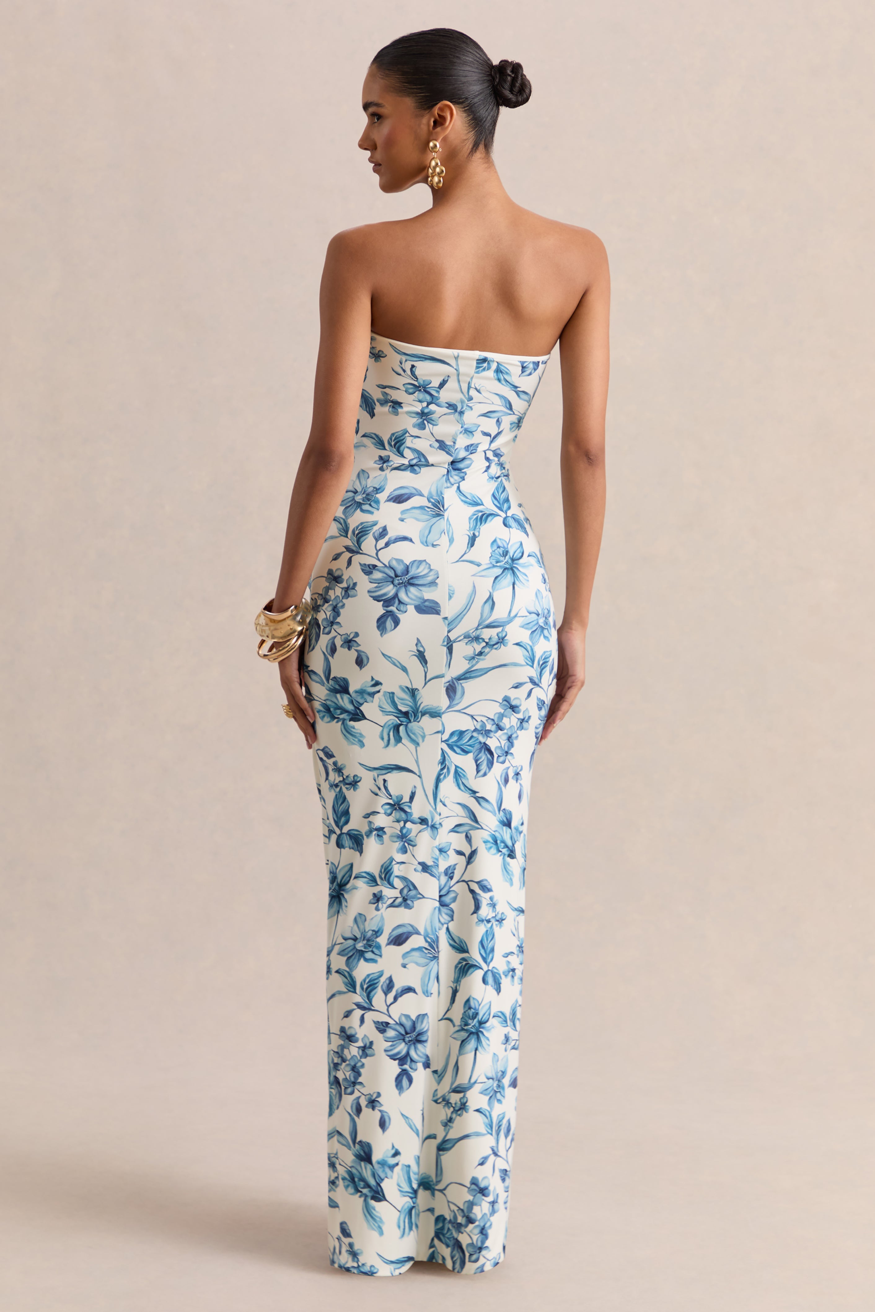 Loovay Solenne Jurk, Strapless Maxi met Gedrapeerde Details