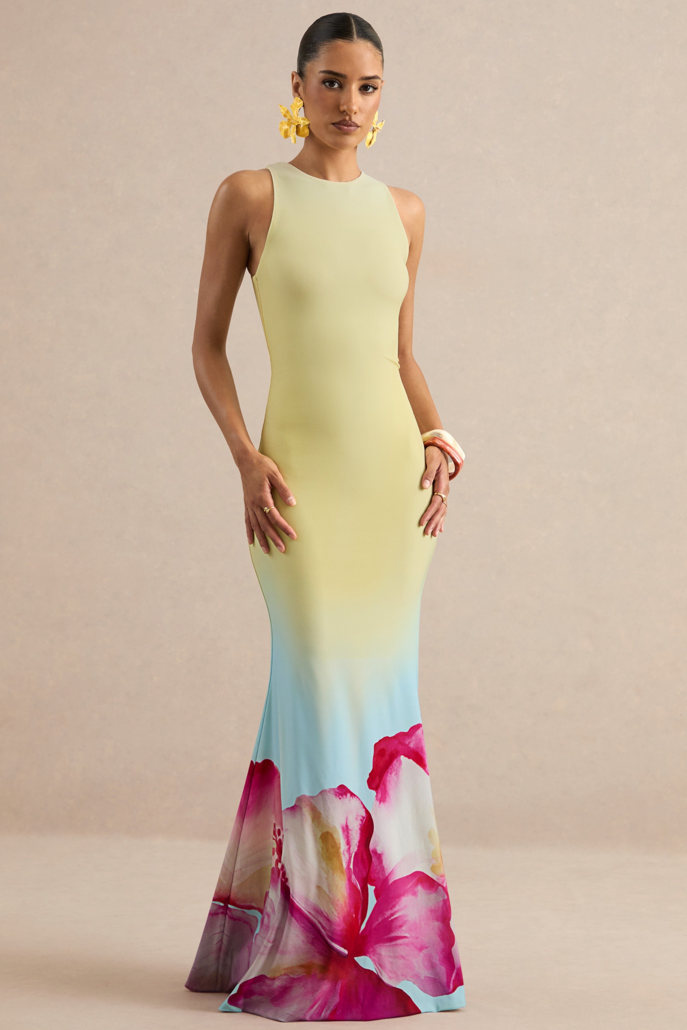 Loovay Zonnebloem Jurk, Maxi met Ombré Bloemenprint