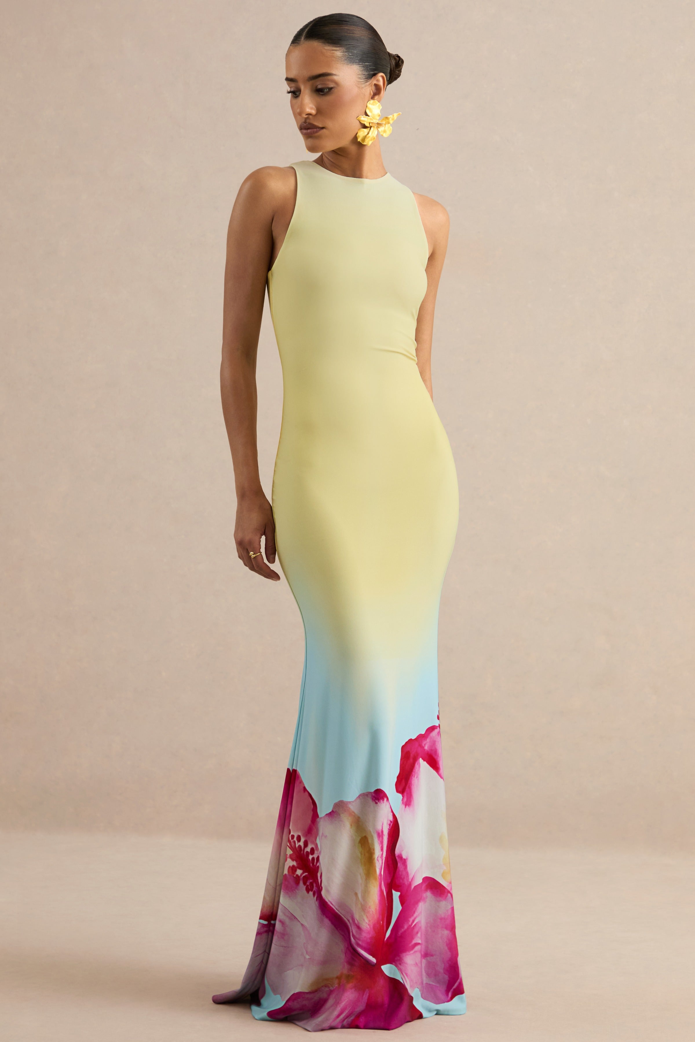 Loovay Zonnebloem Jurk, Maxi met Ombré Bloemenprint