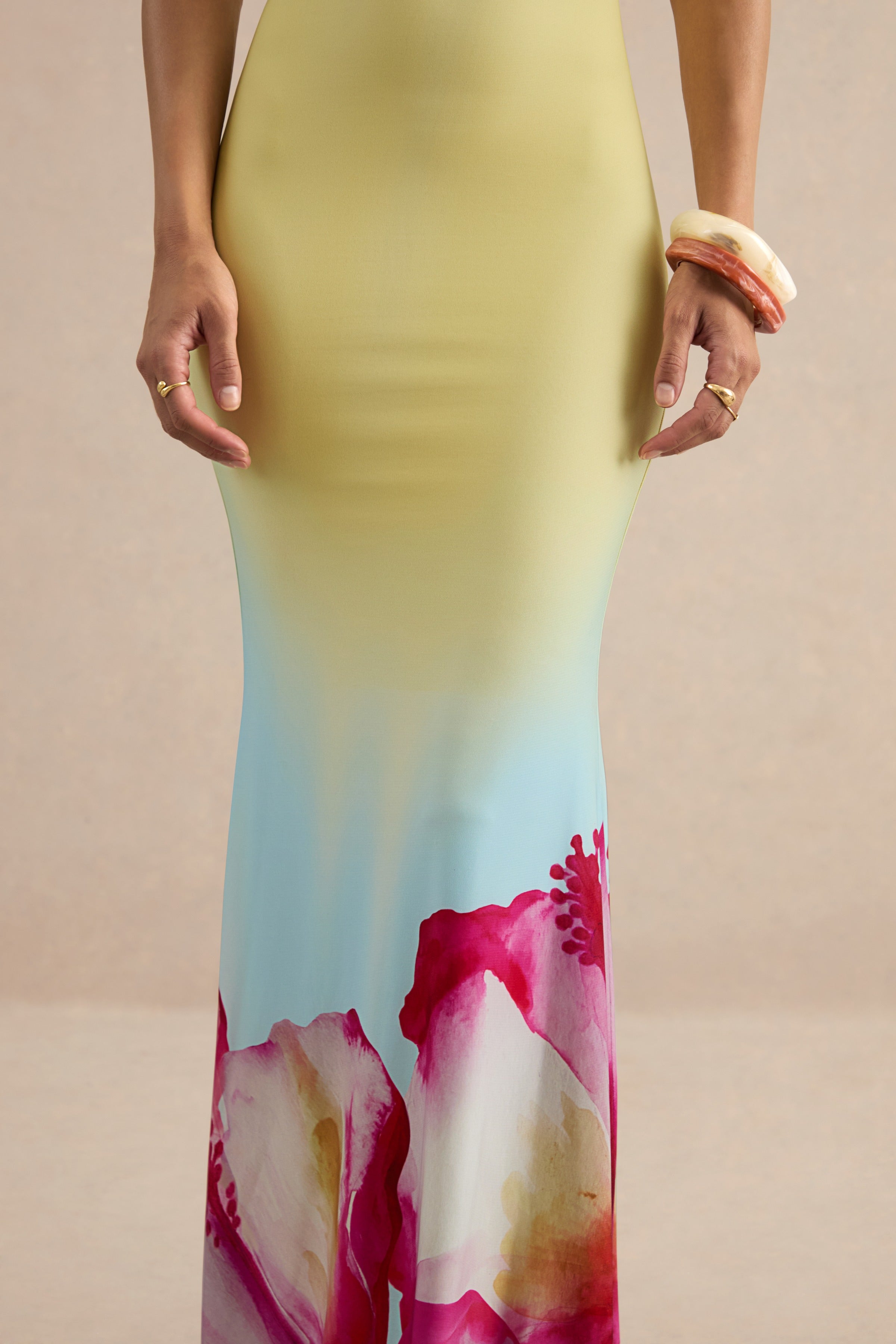 Loovay Zonnebloem Jurk, Maxi met Ombré Bloemenprint